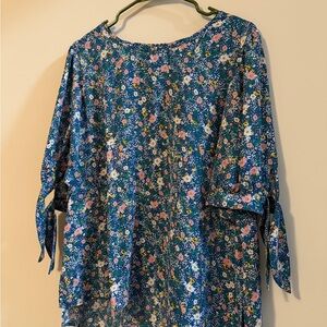 Banana Republic Blue Floral Tie-Sleeve Blouse